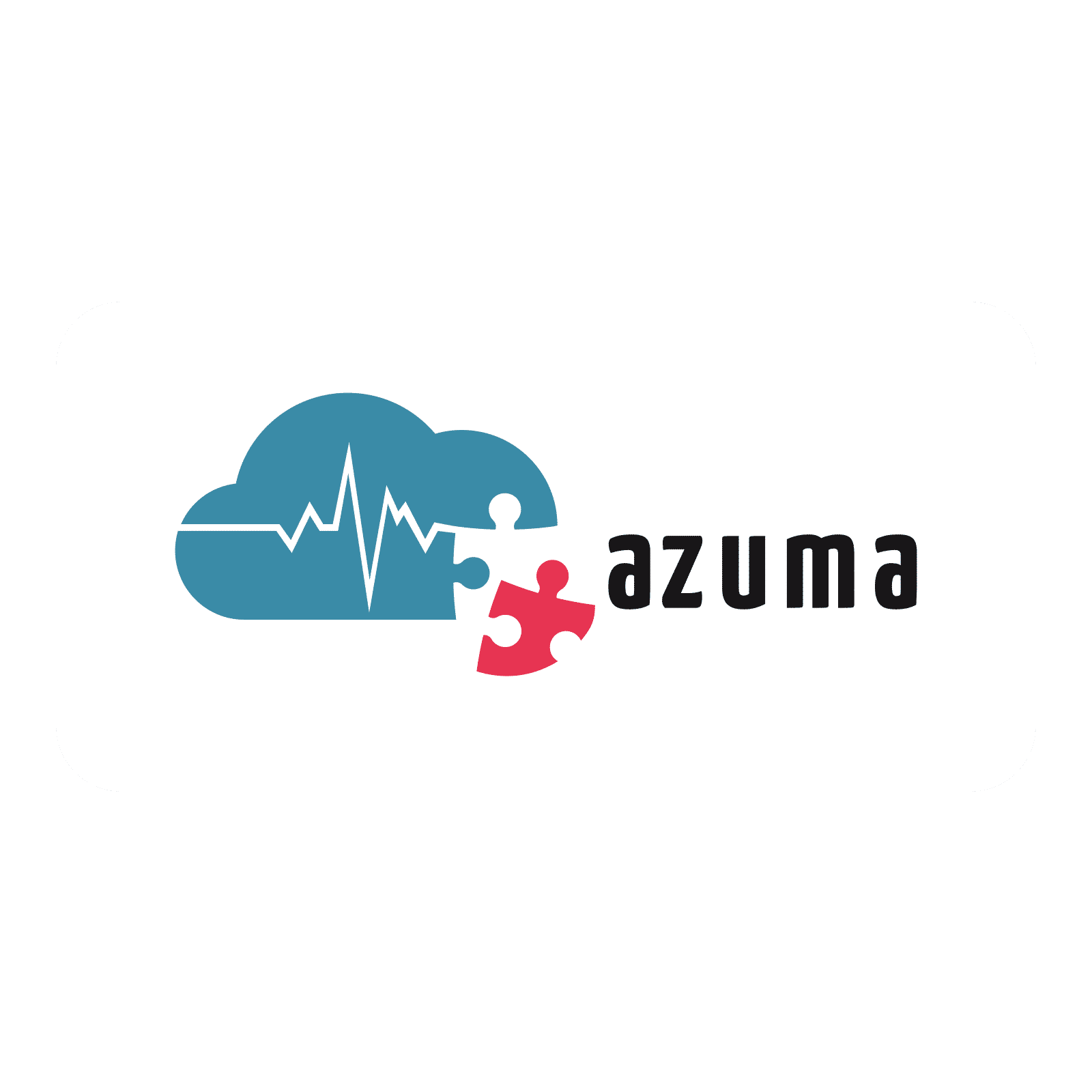 Dieses Bild zeigt das Logo von Azuma mit einer Wolke, Herzschlag‑Linie und rotem Puzzleteil neben dem Schriftzug azuma. DiGA Entwicklung Pharma Companion Apps und Digital Therapeutics (DTx)